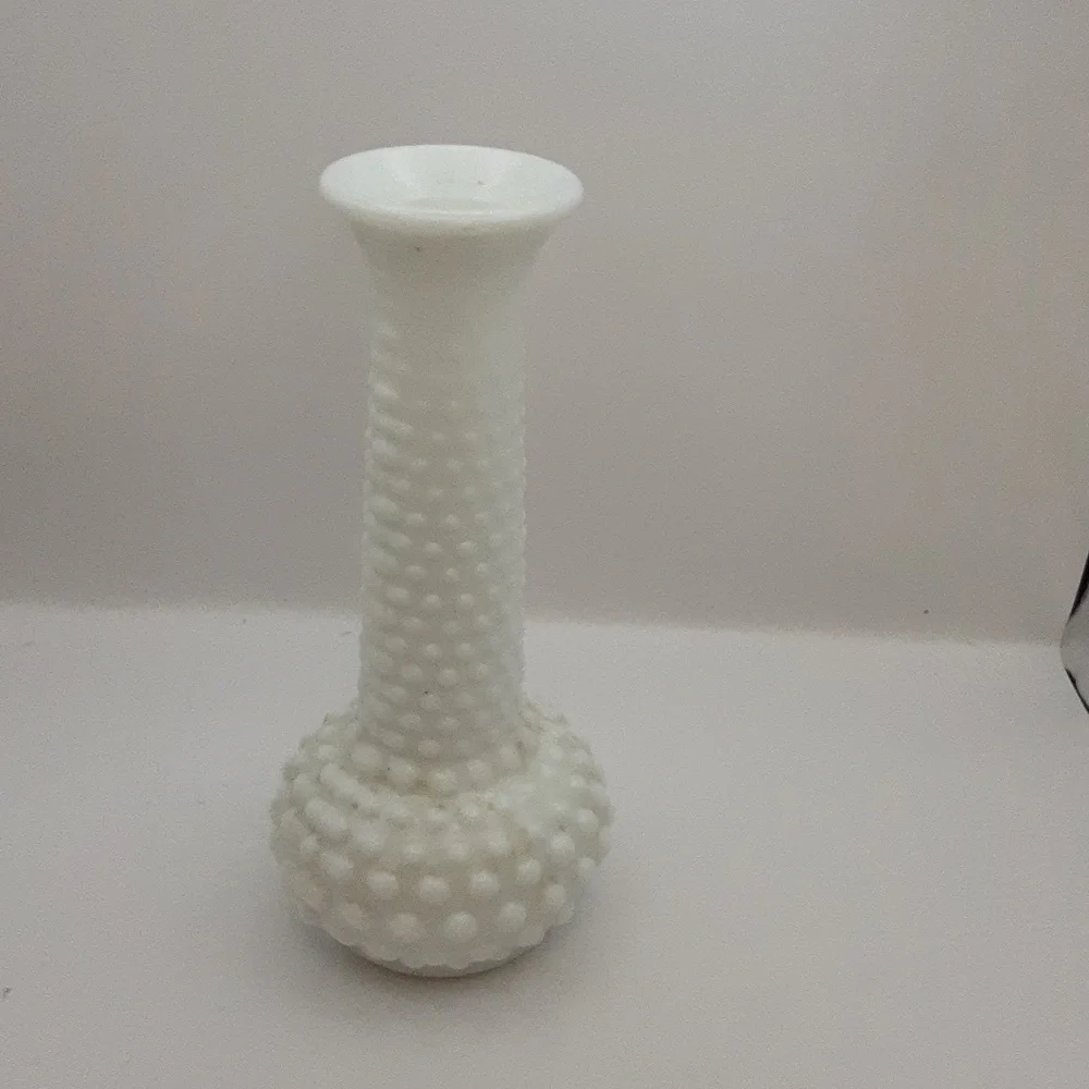 Vintage White Milk Glass Hobnail Vase 7.5